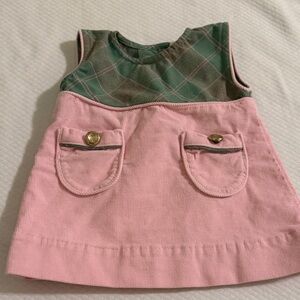 T.B.B.C. 6-12m Girls Pink Corduroy Pocket Dress with Green Plaid Yoke